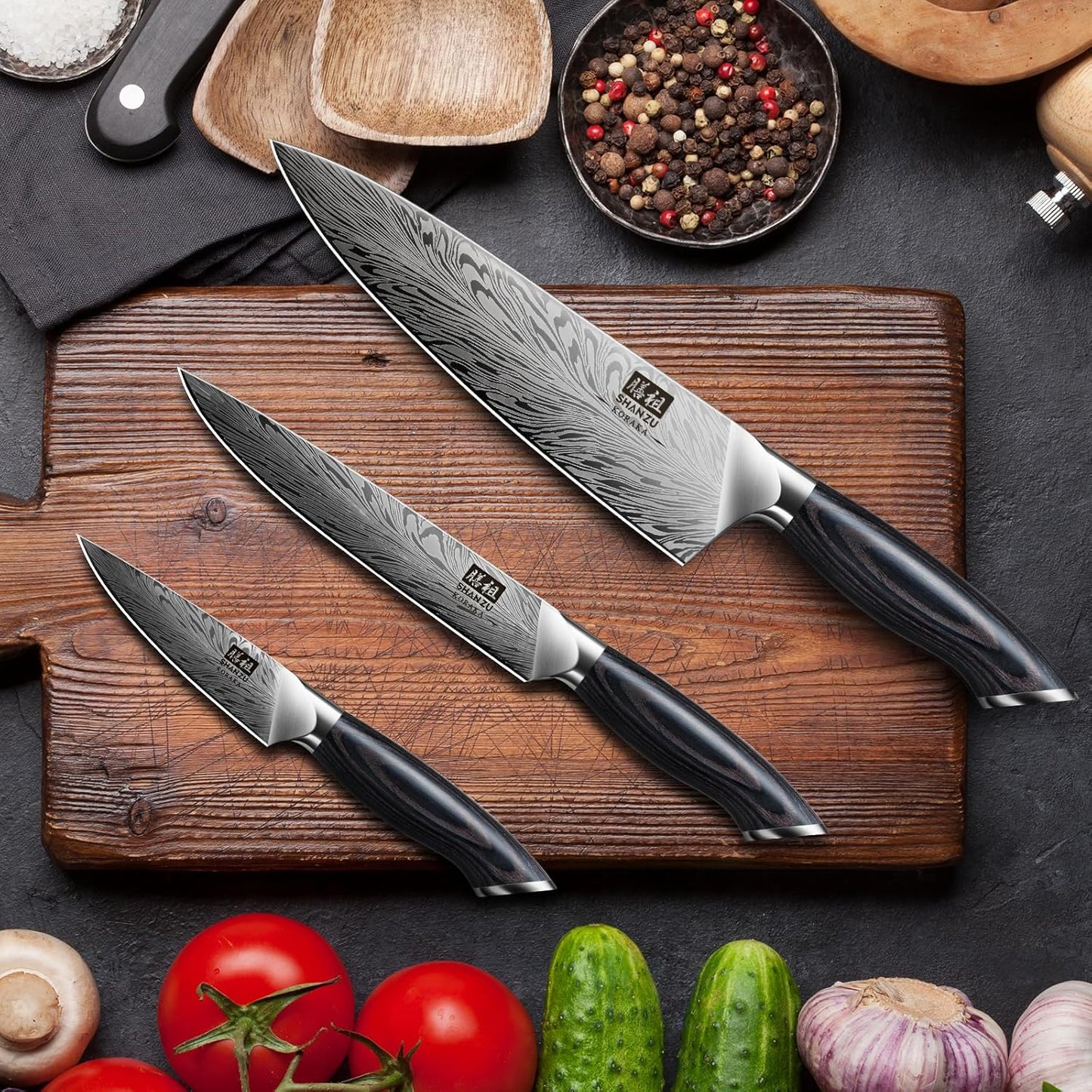 SHAN ZU Chef Knife in Powder Steel, Japanese Kitchen Knife 8 Inch, Ultra Sharp Chef's Knives, High Carbon Japanese Knives with Ergonomic Pakkawood Handle Professional Utility Knives for Meat Vegetable