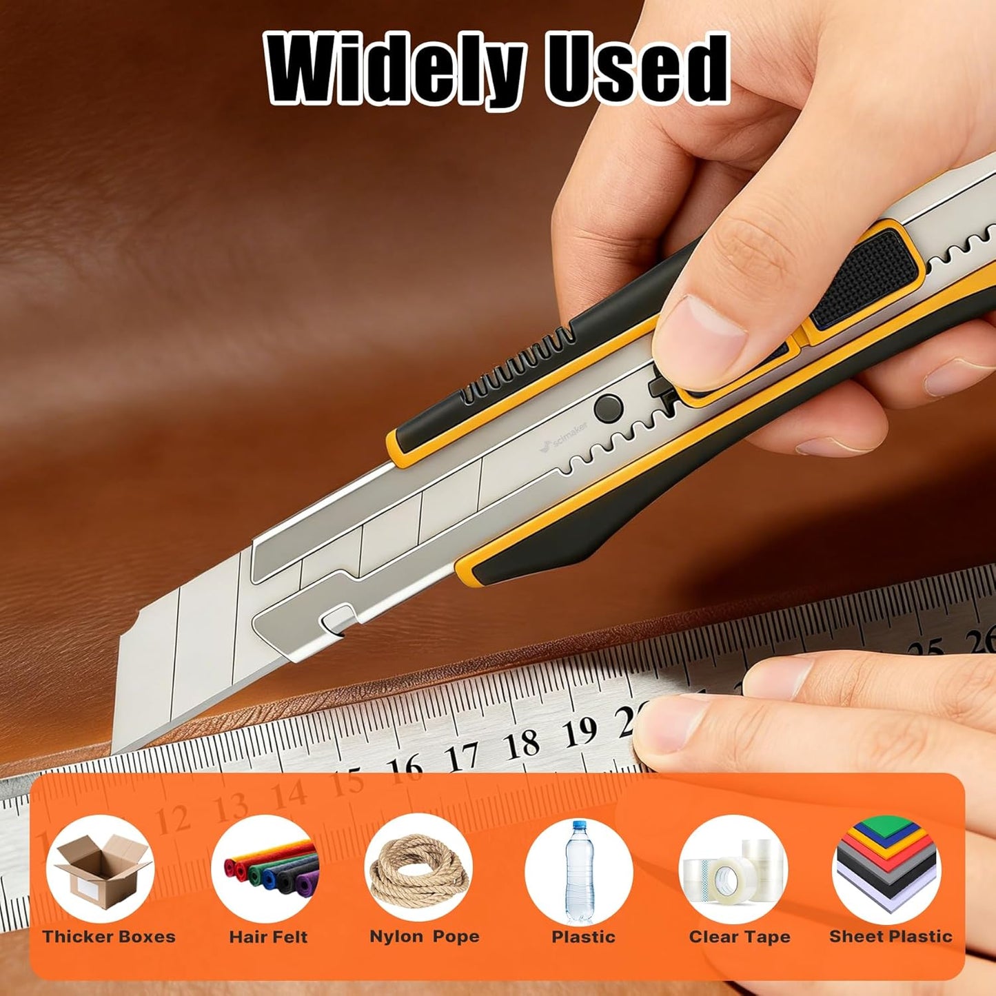 2-In-1 Safety Utility Knife 2 Pack Heavy Duty Retractable Box Cutter Set with 4 extra Wide 25mm Razor Sharp Blades for Cardboard, Boxes, DIY Crafts