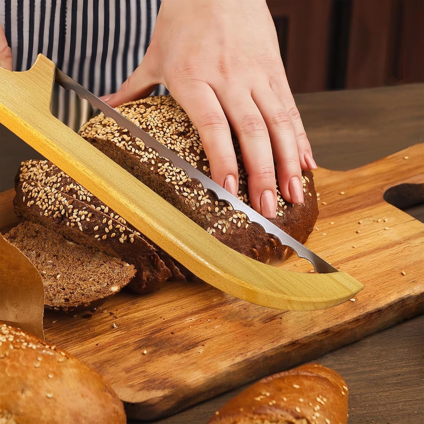 Bread Knife - for Homemade Bread, 14.5" Wooden Sourdough Bread Slicer with Bow Design, Premium Stainless Steel Serrated Saw Bread Cutter for Bagels, Baguettes (stainless steels)