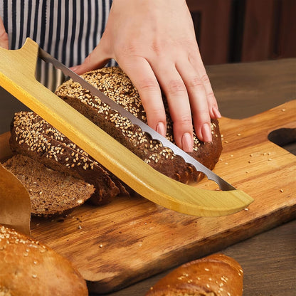 Bread Knife - for Homemade Bread, 14.5" Wooden Sourdough Bread Slicer with Bow Design, Premium Stainless Steel Serrated Saw Bread Cutter for Bagels, Baguettes (stainless steels)