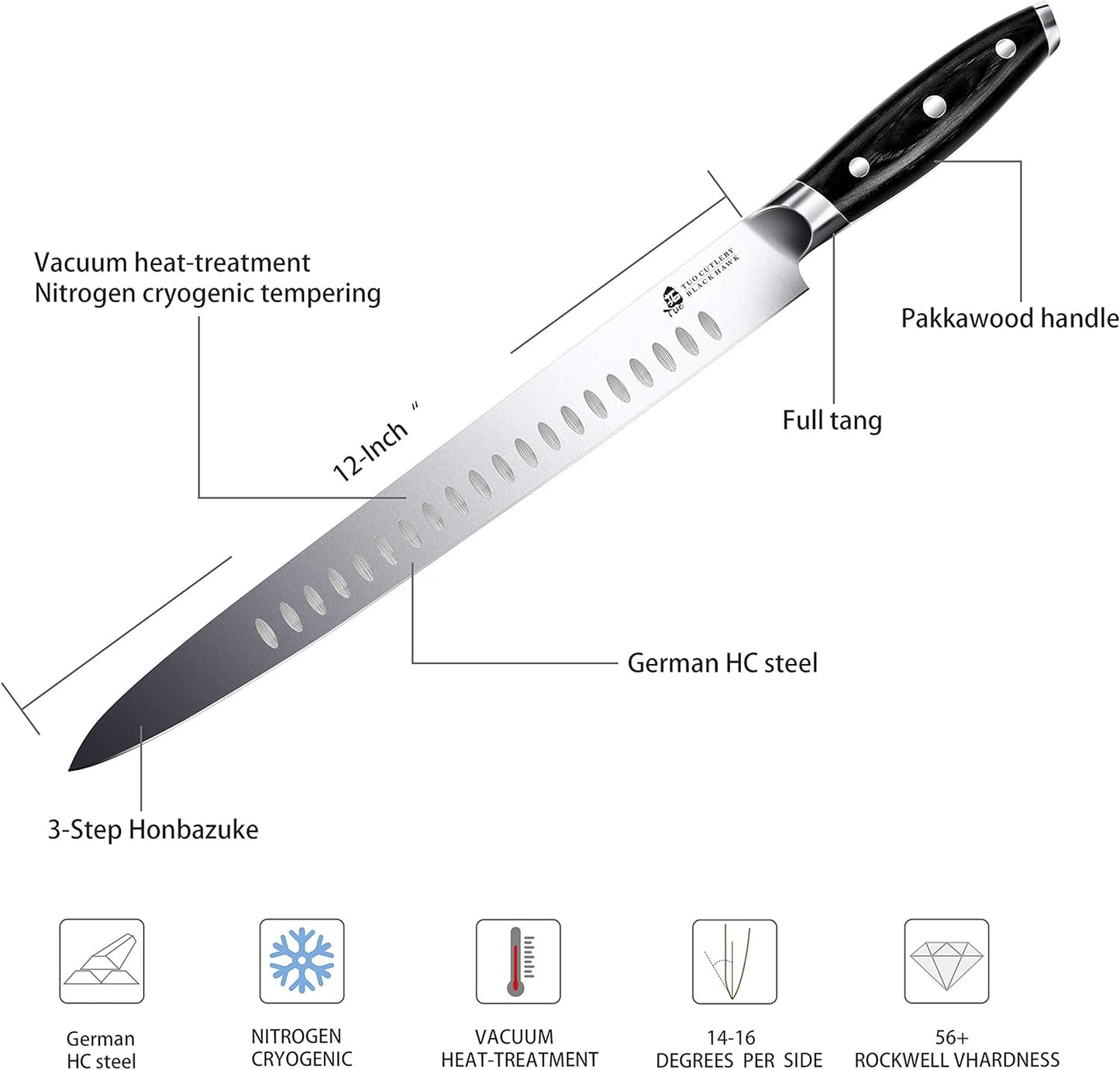 TUO Honing Rod, Knife Sharpening Rod 8 Inch, High Carbon German Steel Knife Sharpener with Ergonomic Pakkawood Handle, Premium Honing Steel for Kitchen Knives Blade Maintenance, Black Hawk Series