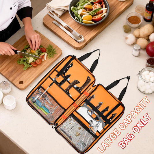 Professional Knife Bag with Front Pocket for Cookbook & Pad, Chef Knife Bag With Shoulder Strap, Knife Carrying Case for Kitchen Tools & Chef Utensils, Quilted Black