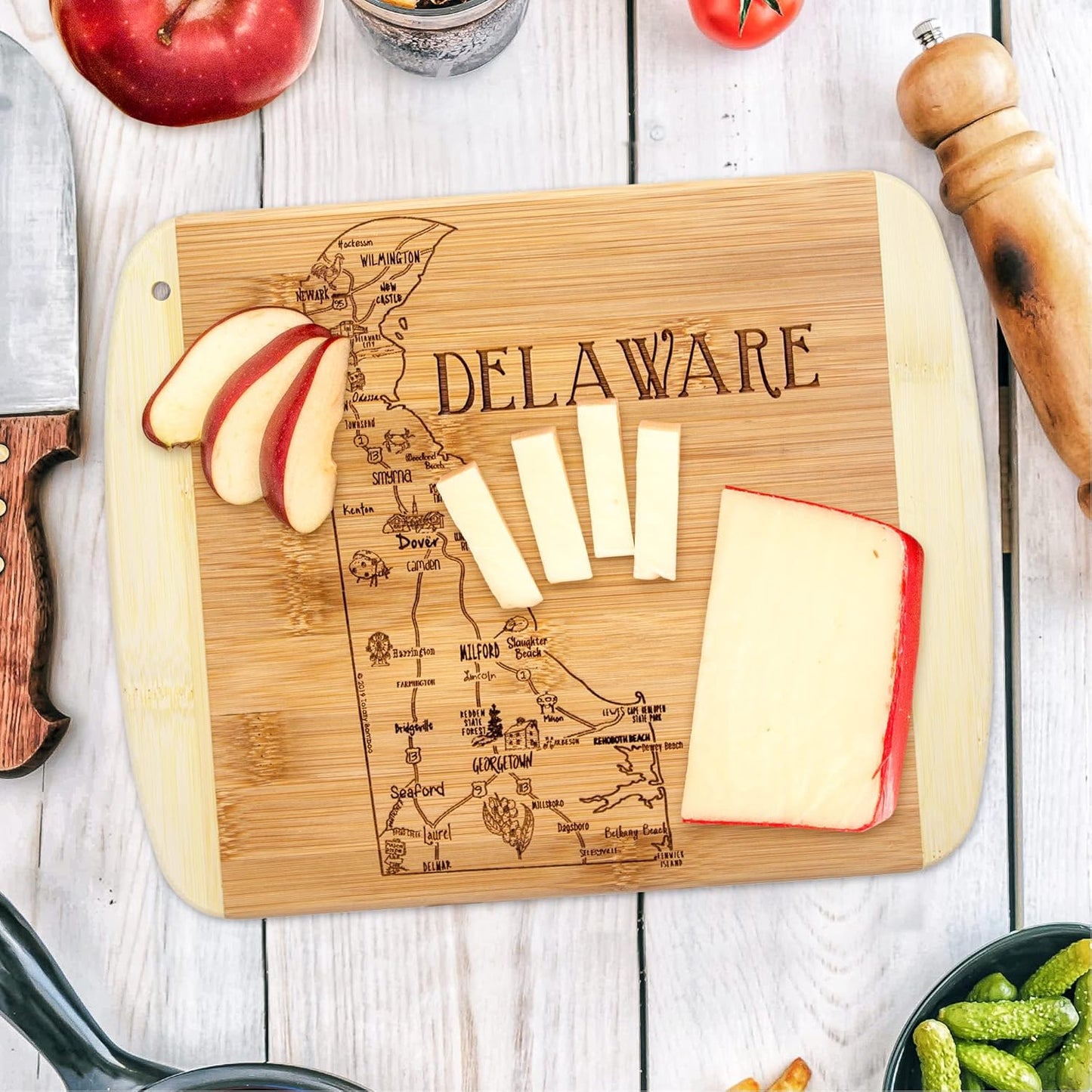 Totally Bamboo A Slice of Life New Jersey State Serving and Cutting Board, 11" x 8.75" - Colors B
