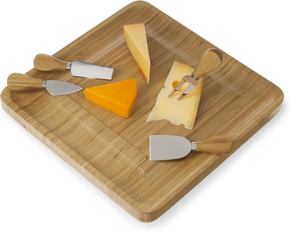 Twine Acacia Cheese Board and Knife Set, Footed Cheese Snack Tray and Cheese Knives Set Cooking Accessories, 16inch Diameter