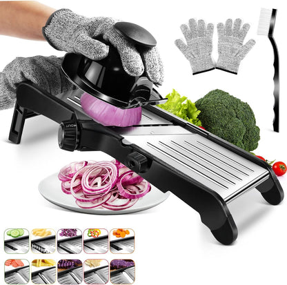 MASTERTOP Adjustable Mandoline Food Slicer,Vegetable Slicer Fruit Cutter,Stainless Steel Kitchen Mandolin,Julienne Slicers for Kitchen Onion Potato, Tomato, Carrot, Vegetable, and Fruit