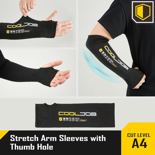COOLJOB 3 Pairs 14/18in A4 Cut Resistant Sleeves with Thumb Hole, UV Sun Protection Arm Sleeves for Thin Skin Farmer Gardener