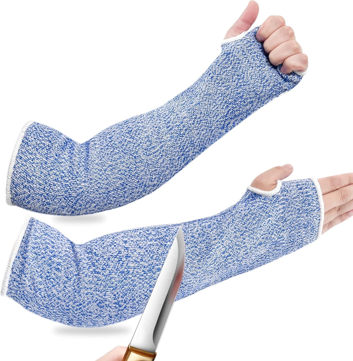 Cut Resistant Sleeves Full Arm Protection Breathable Level 5 Protection 18 inch Long for Gardening Pet Handling HPPE, 1 Pairs (Blue)