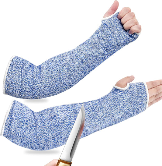 Cut Resistant Sleeves Full Arm Protection Breathable Level 5 Protection 18 inch Long for Gardening Pet Handling HPPE, 1 Pairs (Blue)