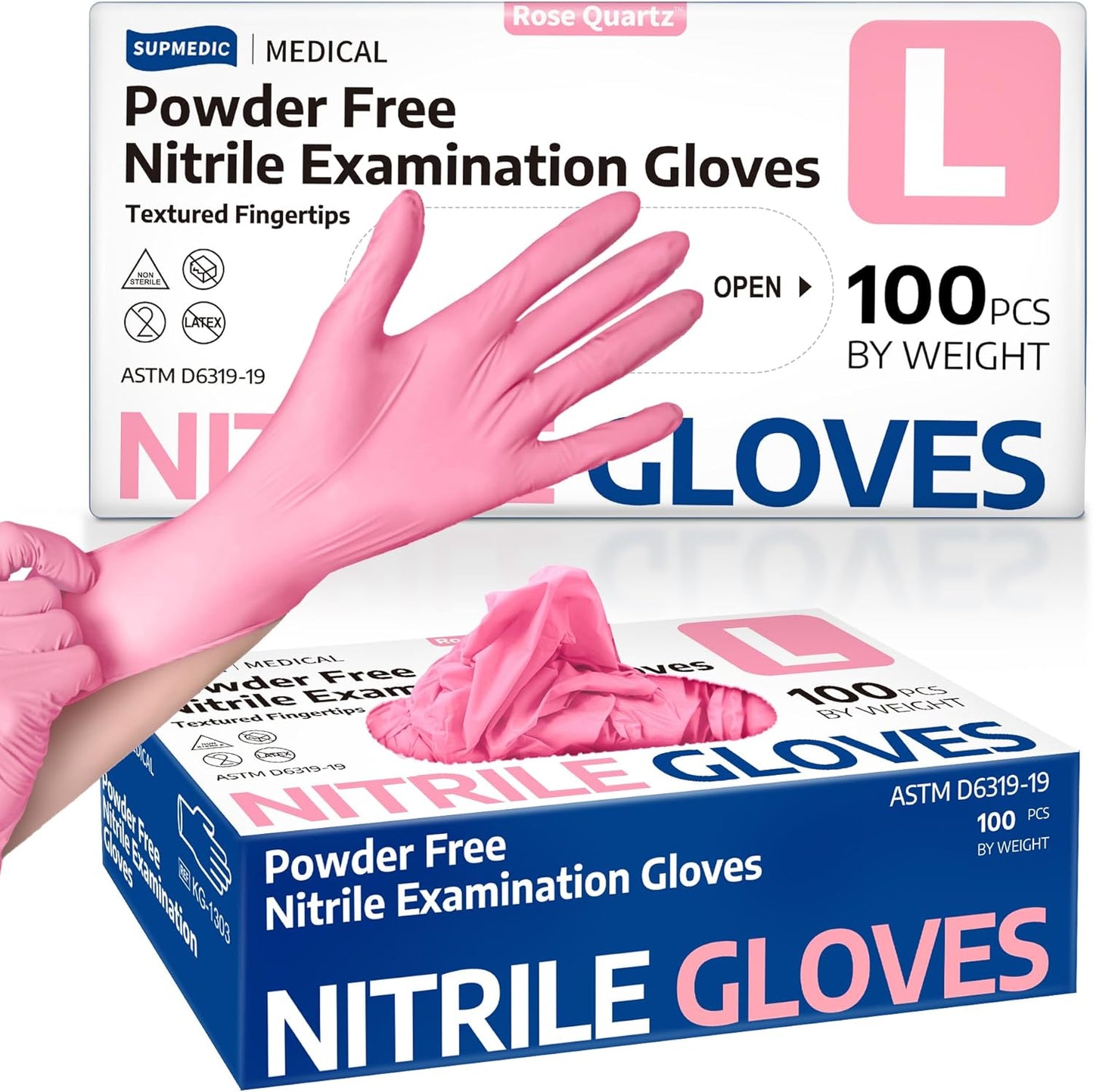 Supmedic Medical Nitrile Exam Gloves, 3.5 mil Powder-Free Food-Safe Disposable Glove for Cooking Cleaning Esthetician 100 Pcs