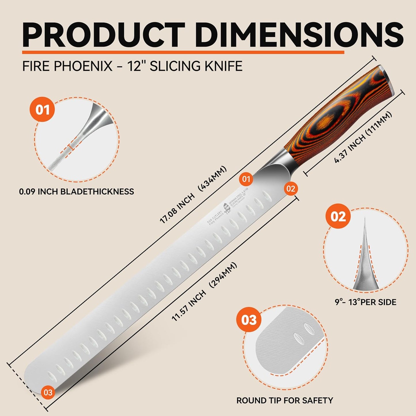 TUO Carving Knife, 12 inch Brisket Knife for Cutting Meat, Slicing Through Roast & Bacon, Sharp German Steel, Ergo Pakkawood Handle, BBQ Gifts for Men