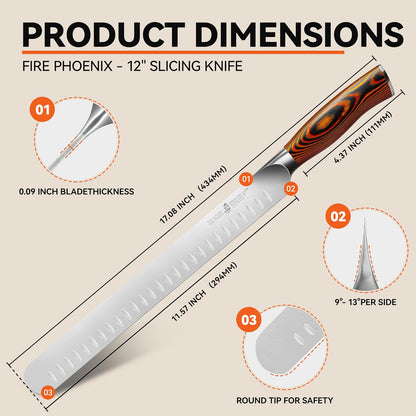 TUO Carving Knife, 12 inch Brisket Knife for Cutting Meat, Slicing Through Roast & Bacon, Sharp German Steel, Ergo Pakkawood Handle, BBQ Gifts for Men