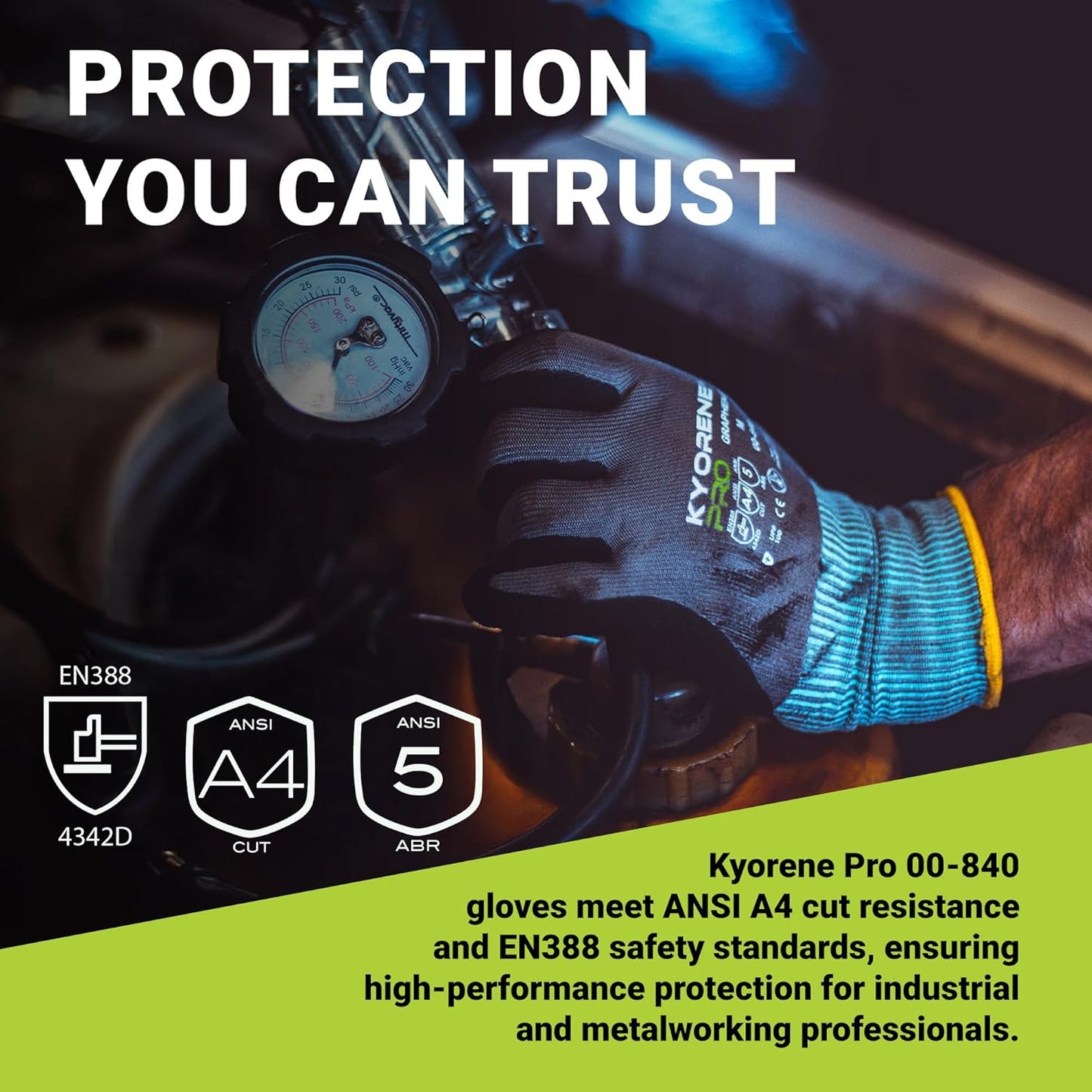 Armor Guys Kyorene Pro 00-840 A4 Cut Resistant Work Gloves - Graphene, Nitrile Grip, Durable, Breathable for Industrial Use - L, 12 Pairs