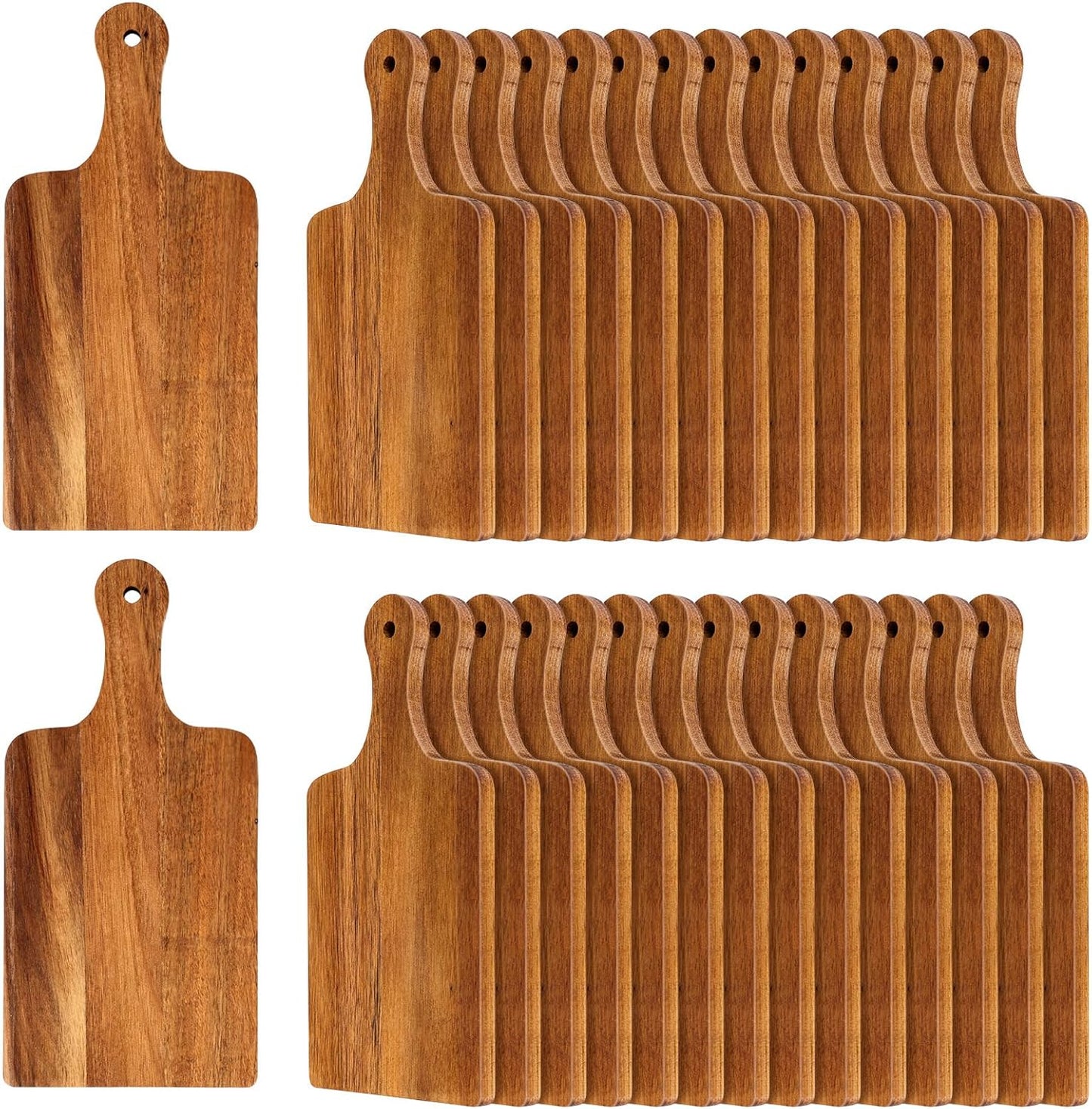 15 Pcs Wood Cutting Board with Handle 11 x 4.92 Inch Acacia Wooden Serving Kitchen Chopping Boards Wooden Serving Board with Hanging Hole for Vegetables Meat Pizza Cheese Fruit Bread