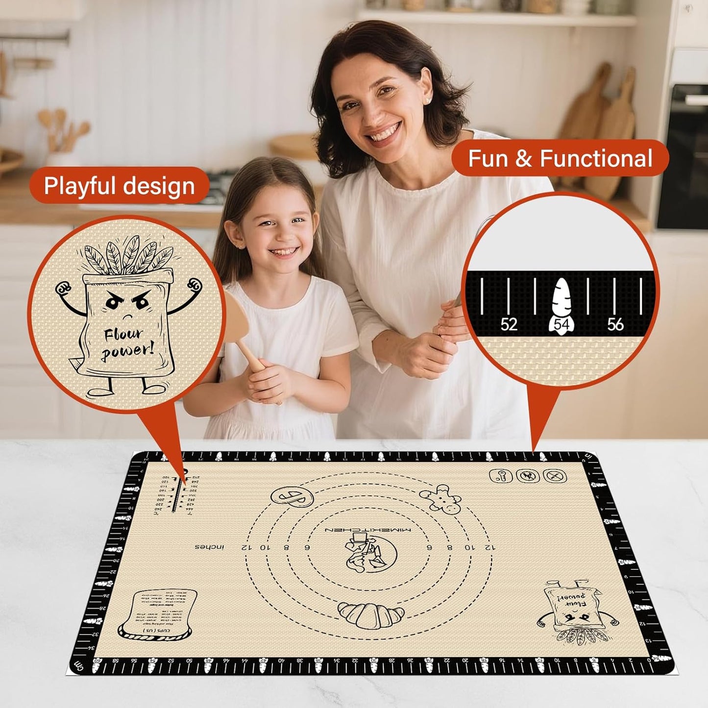 Extra Thick Silicone Baking Mat with Recipes - 26x16 inch Non Stick Pastry Mat with Measurements for Sourdough, Macarons, Bread, Pizza, Dough Rolling, Kneading, Heat Resistant to 480°F Gift for Baker
