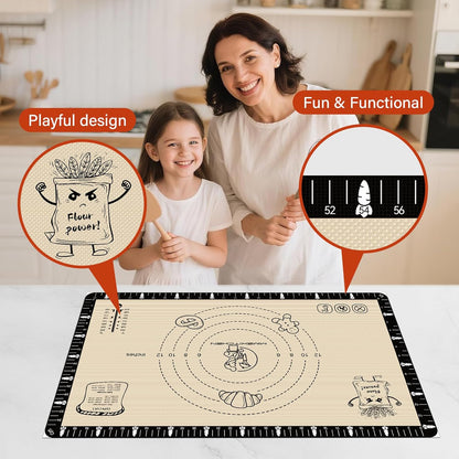 Extra Thick Silicone Baking Mat with Recipes - 26x16 inch Non Stick Pastry Mat with Measurements for Sourdough, Macarons, Bread, Pizza, Dough Rolling, Kneading, Heat Resistant to 480°F Gift for Baker