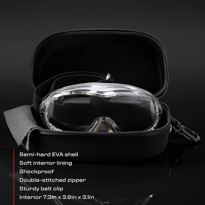 NoCry Water Resistant Safety Glasses Case with Clip - Heavy Duty Semi Hard Large Sunglasses Holder for Men and Women with Cleaning Cloth