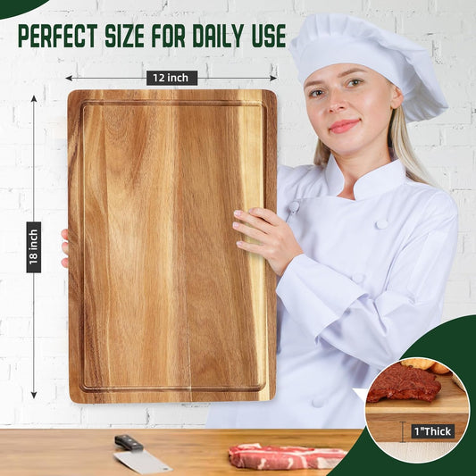 20 Inch Large Acacia Wood Cutting Board 1.5" Thick, Reversible Wooden Cutting Board for Kitchen, Charcuterie Board Cheese Board with Deep Groove, Chopping Board for Meat, Vegetables, Fruit