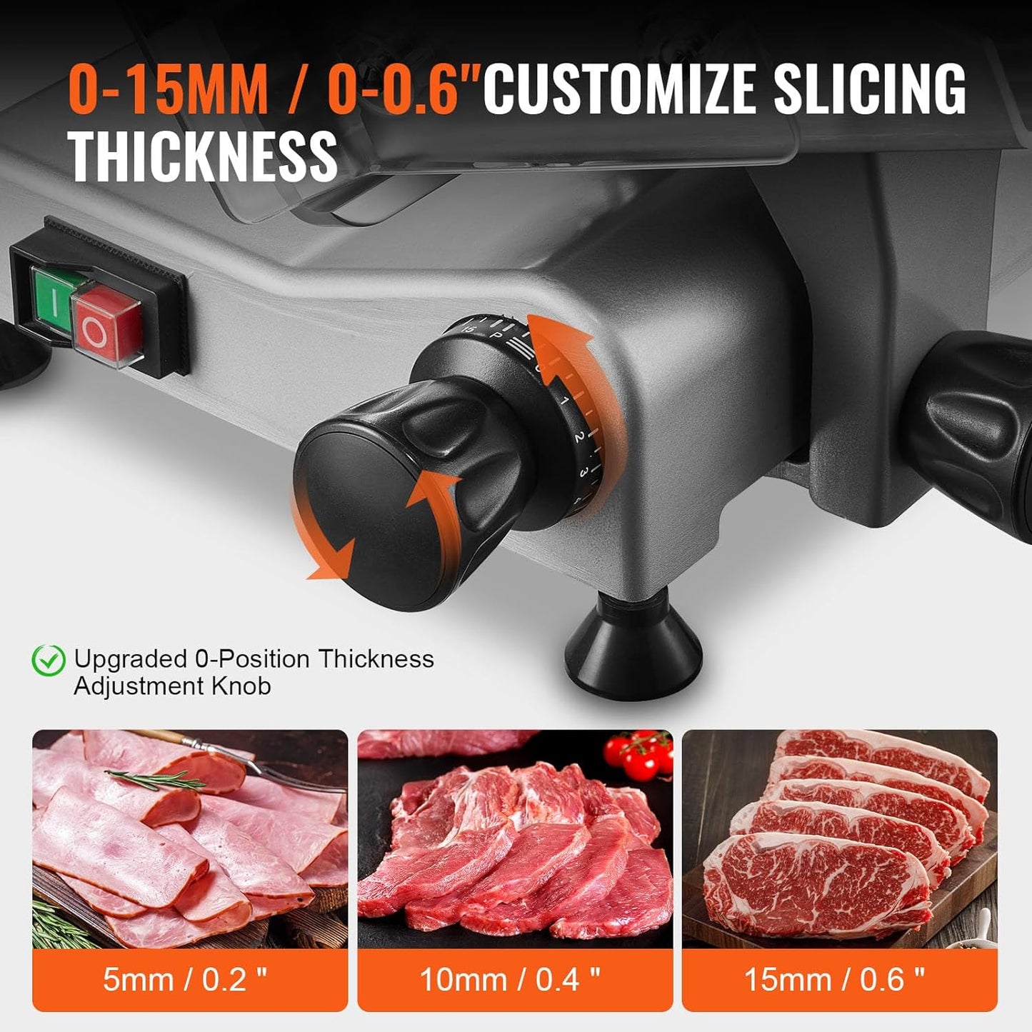 VEVOR Meat Slicer, 7.5 inch 200W Electric Deli Slicer Machine with SUS420 Blade, 0-0.6 inch Adjustable Thickness, ETL Certified Home Food-Slicer for Meat, Ham, Baguett, Steak