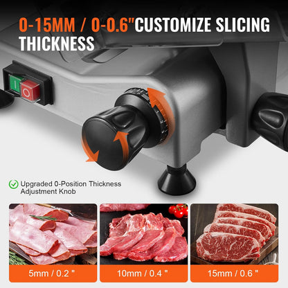 VEVOR Meat Slicer, 7.5 inch 200W Electric Deli Slicer Machine with SUS420 Blade, 0-0.6 inch Adjustable Thickness, ETL Certified Home Food-Slicer for Meat, Ham, Baguett, Steak