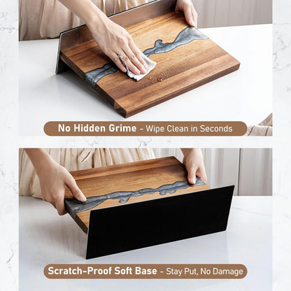 Magnetic Knife Holder Block for Countertop, No Drill Acacia Wood Stand with Epoxy Resin Art & Strong Magnets - Fits Chef Knives & Scissors & Bar Tools (No Knives Included)