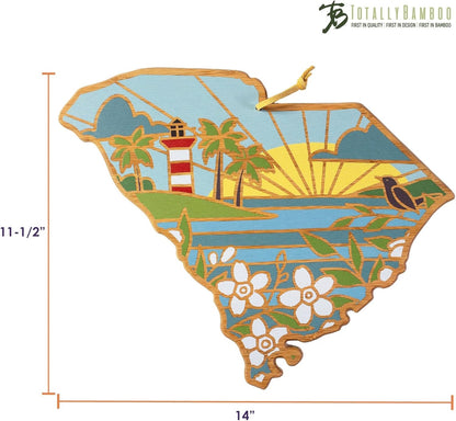 Totally Bamboo North Carolina State Shaped Cutting Board and Charcuterie Serving Platter with Artwork by Summer Stokes, Includes Hang Tie for Wall Display 18" x 8" x 5/8" - Colors A