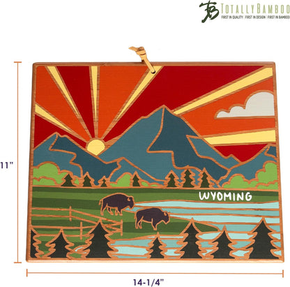 Totally Bamboo North Carolina State Shaped Cutting Board and Charcuterie Serving Platter with Artwork by Summer Stokes, Includes Hang Tie for Wall Display 18" x 8" x 5/8" - Colors A
