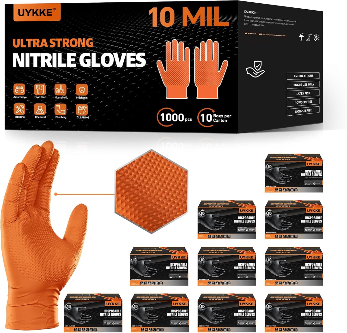 10mil Nitrile Gloves Thick,Industrial Disposable Gloves with Diamond Textured,Heavy Duty Mechanic Glove,Latex Free