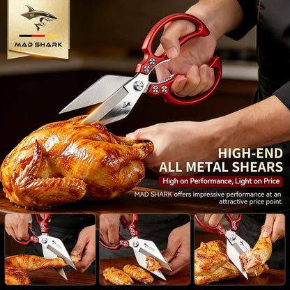 MAD SHARK Heavy Duty Kitchen Shears, Dishwasher Safe All Purpose Kitchen Scissors, Premium Sharp Poultry Shears for Turkey, Meat, Seafood, Vegetables, Stainless Steel Blades, Gifts for Men Women