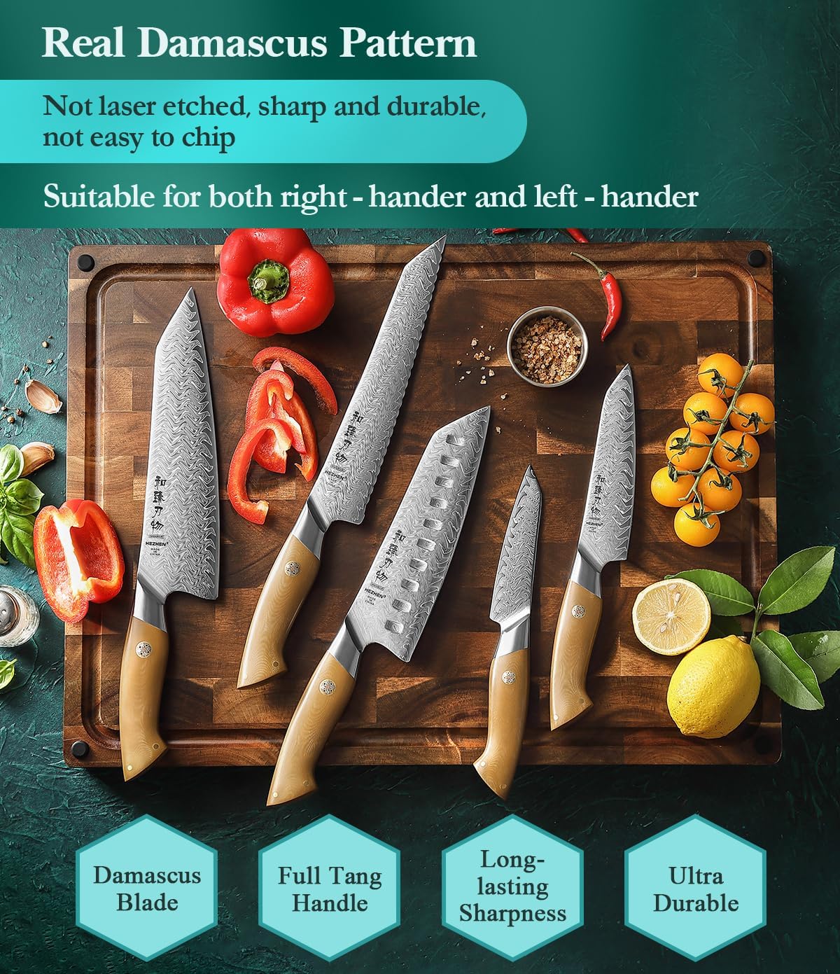 HEZHEN Damascus Chef Knife, 8.5 Inches, 67 Layers Damascus Steel, Professional Japanese Kitchen Knife for Chefs and Home Cooking, Ultra-sharp Blade with Linen Micarta Handle, Gift Packing