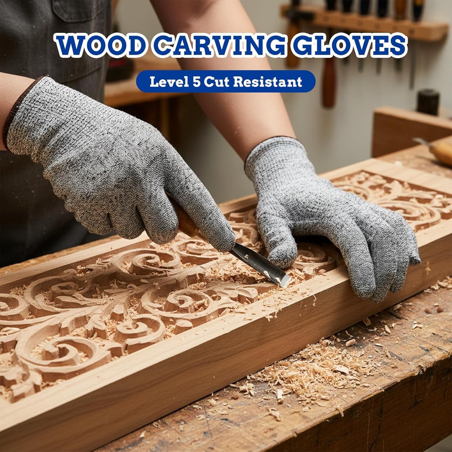 Cut Resistant Gloves Level 5 Safety Work Gloves Food Grade Puncture Resistant Meat Cutting Glove for Chef Butcher Firm Grip Gardening Woodworking Carving Fishing Outdoor Use Size L