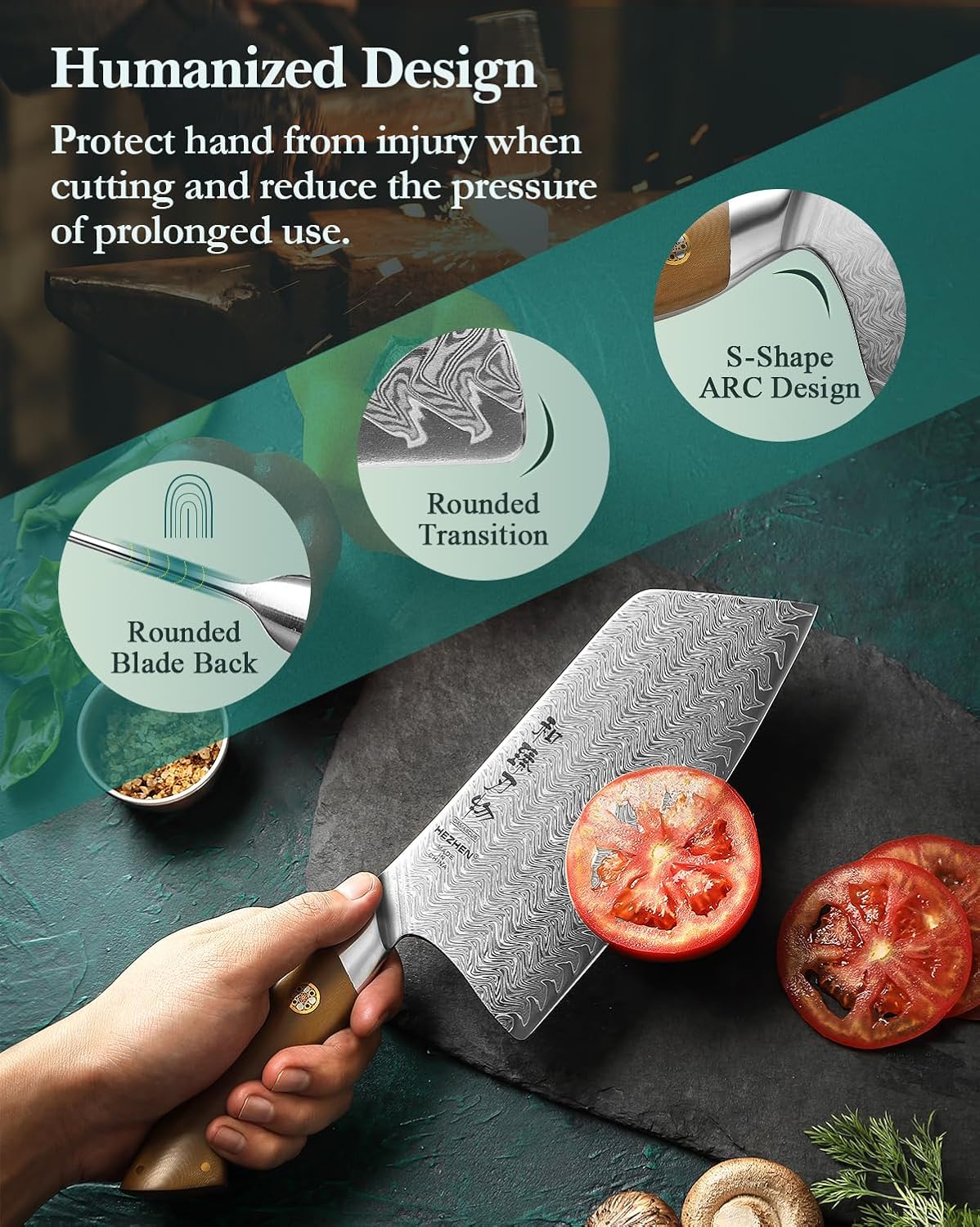 HEZHEN Damascus Chef Knife, 8.5 Inches, 67 Layers Damascus Steel, Professional Japanese Kitchen Knife for Chefs and Home Cooking, Ultra-sharp Blade with Linen Micarta Handle, Gift Packing