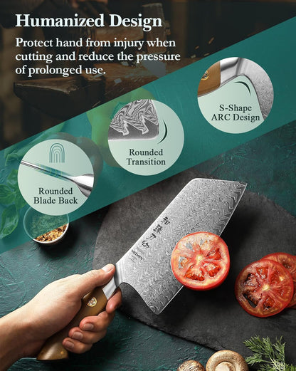 HEZHEN Damascus Chef Knife, 8.5 Inches, 67 Layers Damascus Steel, Professional Japanese Kitchen Knife for Chefs and Home Cooking, Ultra-sharp Blade with Linen Micarta Handle, Gift Packing