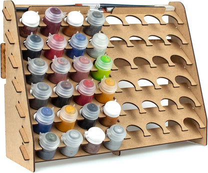 PROSCALE Wall Paint Rack Organizer for Miniatures & Modeling, Vertical Paint Stand with 33mm Pot Holes + Top Brush/Tool Holder, Compatible with Citadel (33mm)