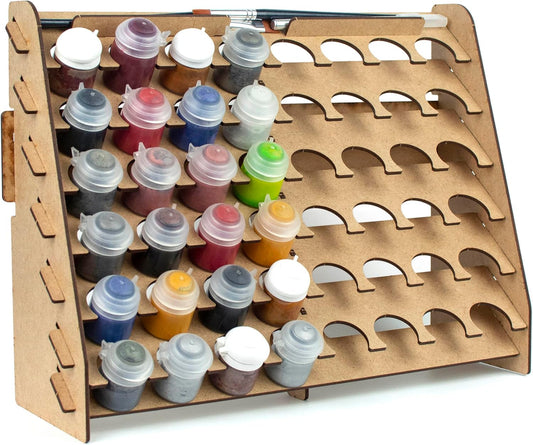 PROSCALE Wall Paint Rack Organizer for Miniatures & Modeling, Vertical Paint Stand with 33mm Pot Holes + Top Brush/Tool Holder, Compatible with Citadel (33mm)