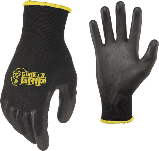 Gorilla Grip Work Gloves, Never Slip Maximum Grip All-Purpose, Gloves for Men, Superior in Wet, Dry, Oily Conditions, Polymer Palm, Medium Size, 5 Pairs, Black/Blue | 25041-25