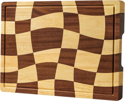 THETCHRY Cutting Boards for Kitchen, Checkered Cutting Board with Juice Grooves, End Grain Cutting Board for Meat and Vegetables, Large Butcher Block Serving Tray with Gift Box, 16.5" x 11.6" x 0.8"