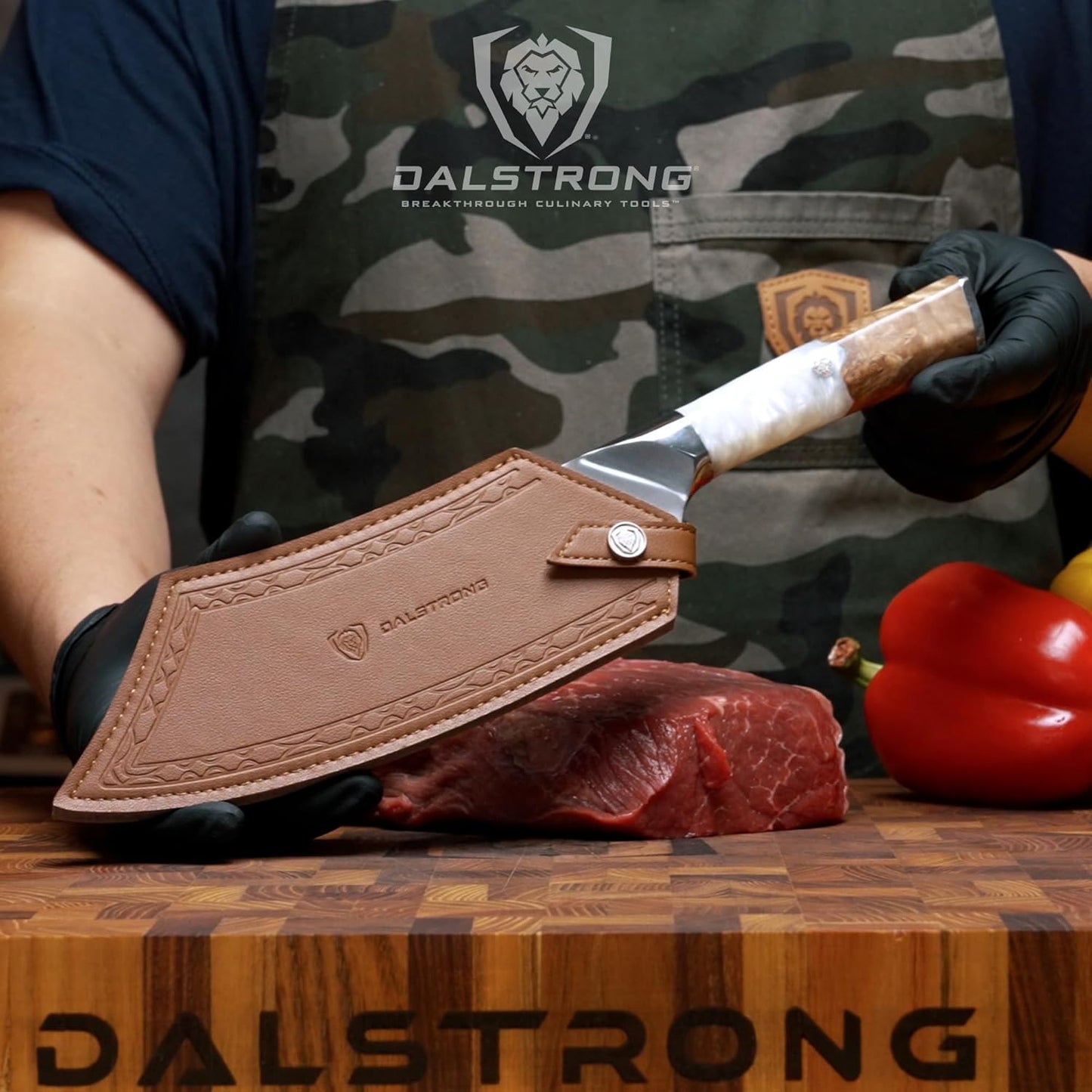 Dalstrong Chef & Cleaver Hybrid Knife - The 'Crixus' - 8 inch - Valhalla Series - 9CR18MOV HC Steel - Celestial Resin & Wood Handle - Razor Sharp Chef's Knife - w/Leather Sheath