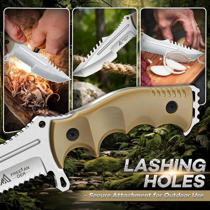 Freelander Fixed Blade Knife with Sheath, Full Tang D2 Steel Survival Knife, Camping Bushcraft Knives with Ergonomic Handle, Outdoor Knives for Men