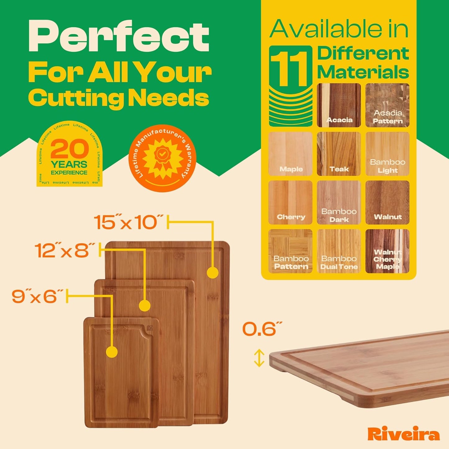 Riveira Walnut Cutting Board Set – Versatile And Durable: Set Of 3 Pcs Rectangular Wooden Cutting Board – Natural Wooden Cutting Boards For Kitchen – Complete Walnut Wooden Chopping Board