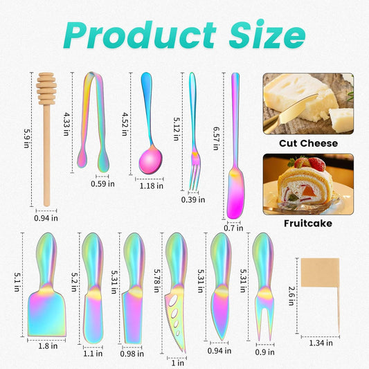 Marble Blue Cheese Knife Set, Ceramic Handle Charcuterie Board Accessories - Butter Spreader, Cheese Slicer, Serving Tongs, Spoons, Forks, Flags, Wooden Honey Dipper