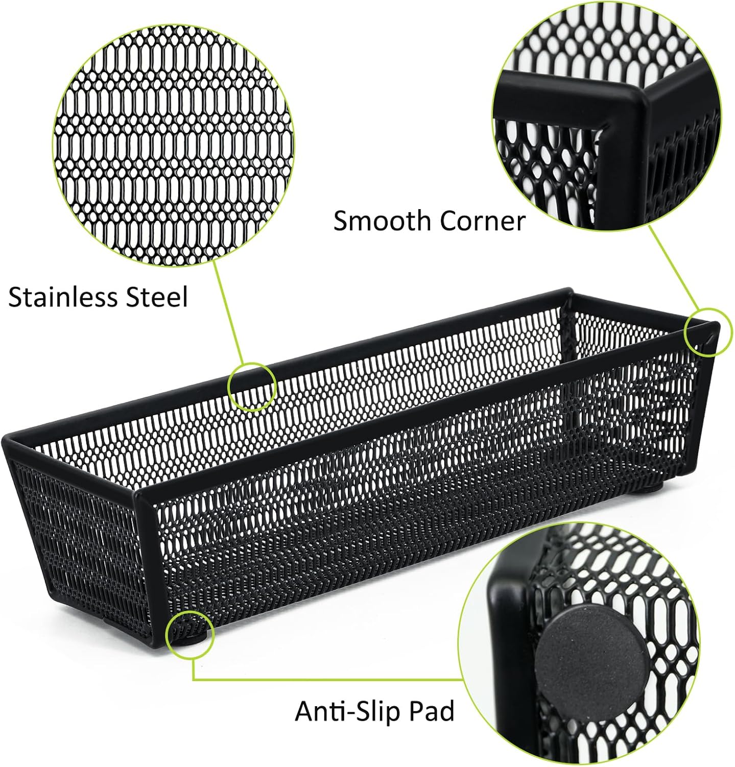 Neudeco Silverware Organizer,Mesh Drawer Organizer for Kitchen，Metal Utensil Organizer for Flatware, Knives, Spoons,Cosmetic (Silver 9 * 3 * 2 inch Pack6)