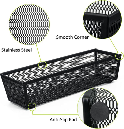 Neudeco Silverware Organizer,Mesh Drawer Organizer for Kitchen，Metal Utensil Organizer for Flatware, Knives, Spoons,Cosmetic (Silver 9 * 3 * 2 inch Pack6)