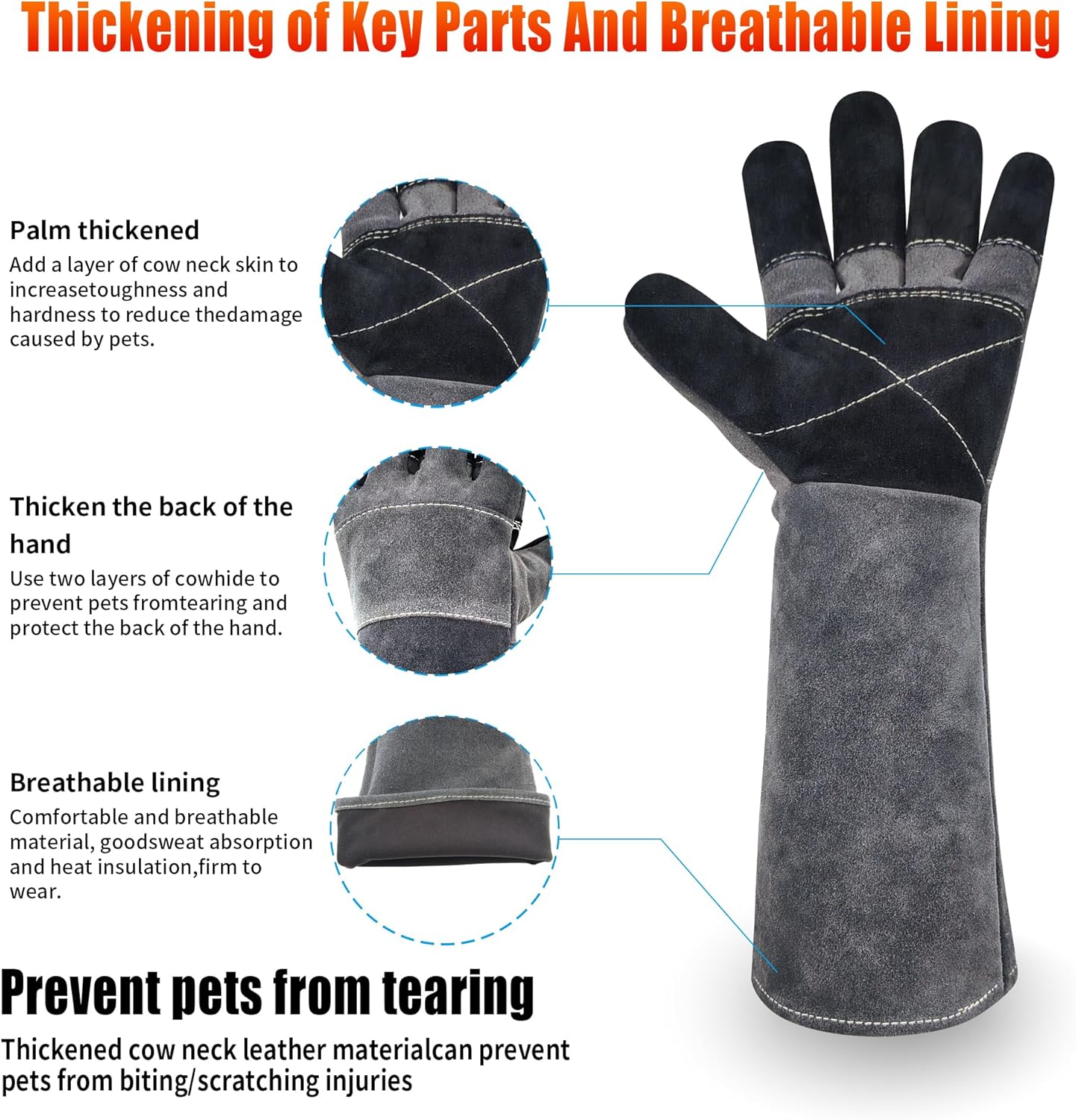 Long Welding Gloves 23.6 Inches 932℉,Heat/Fire Resistant Leather For Mig, Tig, Stick, Forge, BBQ, Grill, Fireplace