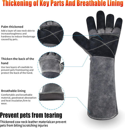 Long Welding Gloves 23.6 Inches 932℉,Heat/Fire Resistant Leather For Mig, Tig, Stick, Forge, BBQ, Grill, Fireplace