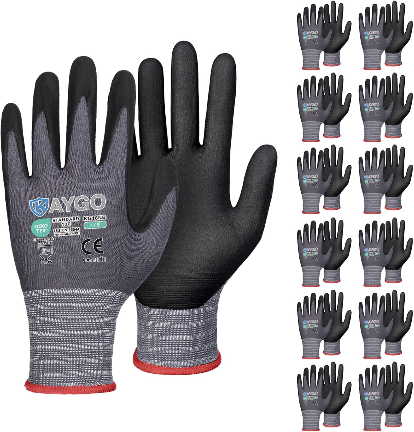 KAYGO Safety Work Gloves MicroFoam Nitrile Coated, 3 Pairs KG18NB,Seamless Knit Nylon Glove for Men and Women, Ideal for Automotive,Warehouse,Construction (Small,Gray)