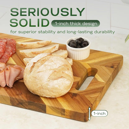 Howizz Acacia Wood Large Cutting Board, Thick End Grain Solid Wood Butcher Block For Kitchen, Non Toxic Pre-Oiled Carving Tray w/Juice Grooves and Easy Grip Handle, 20"x15"x1" (Gift-Ready Box)