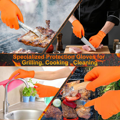 ANBOSON BBQ Gloves Disposable-Heat Resistant Cooking & Grilling Gloves Set (100 Black Nitrile, 4 Cotton Liners)-10Mil Heavy Duty Meat Handling Smoker Accessories for Hot Food Prep,Non-Slip Grip,Large