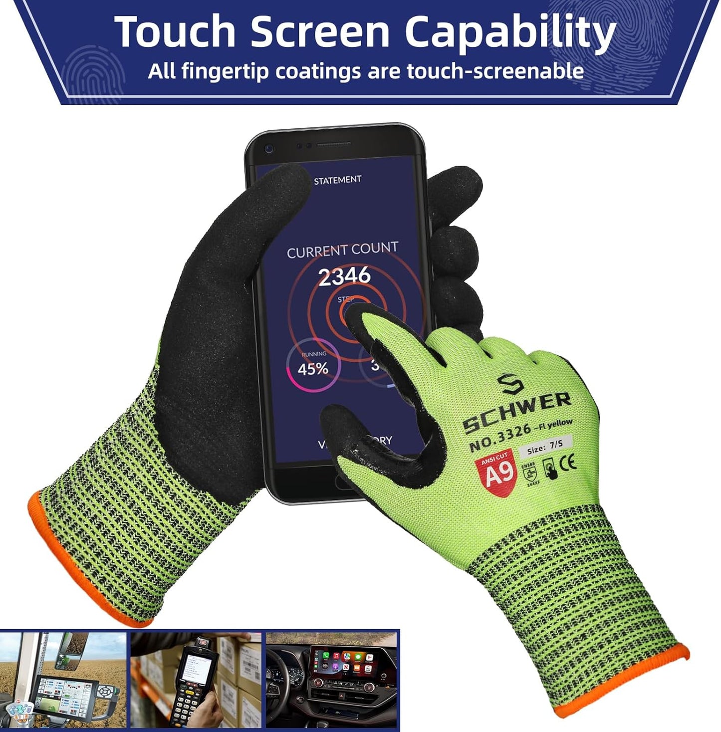 Schwer ProGuard High Level Cut Resistant Work Gloves PR3326 for Extreme Protection，ANSI A9 Cut Gloves with Reinforced Thumb, Non Slip, Breathable, Durable, Touch-screen, Black 1 Pair（XL）