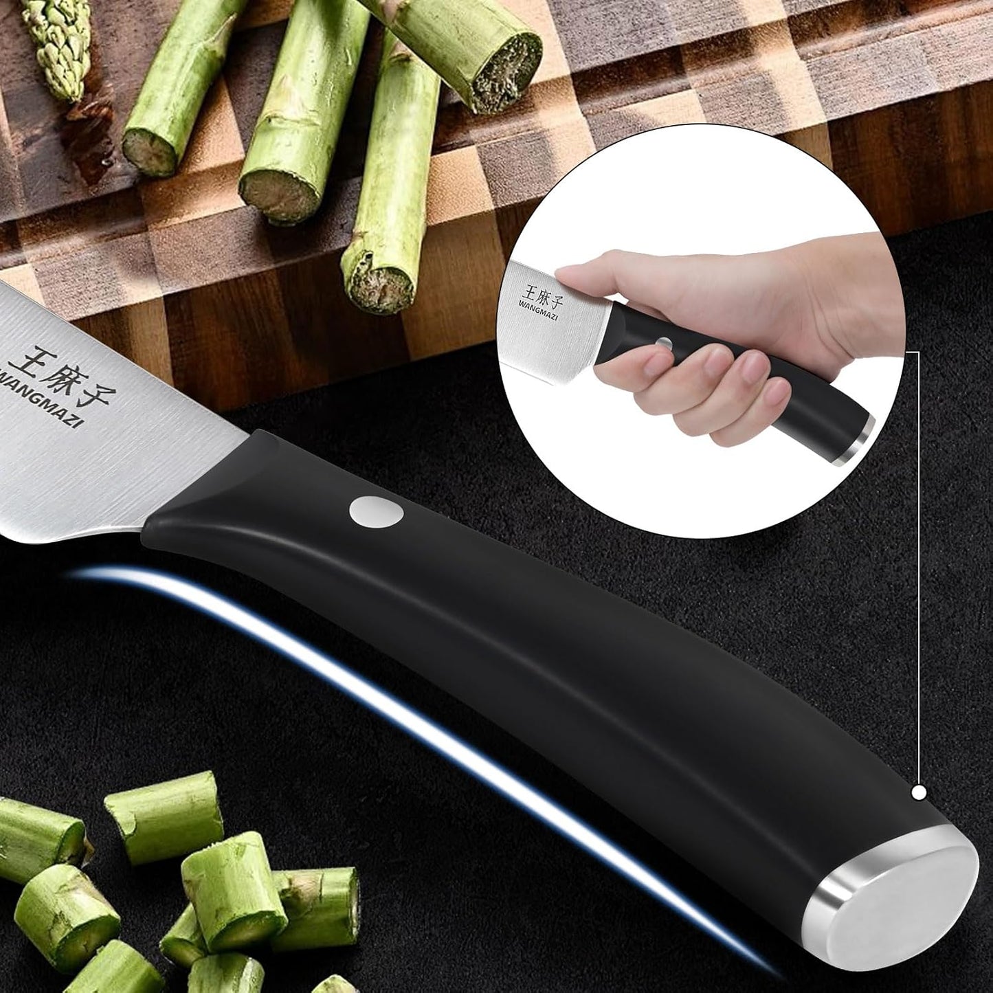 WANGMAZI Knife Set, 15 Pcs Knife Block Set with Built-in Sharpener, High Carbon Stainless Steel Kitchen Knives, Japanese Stainless Steel Knives, Home Essentials Perfect for Gifts, Natural Pro