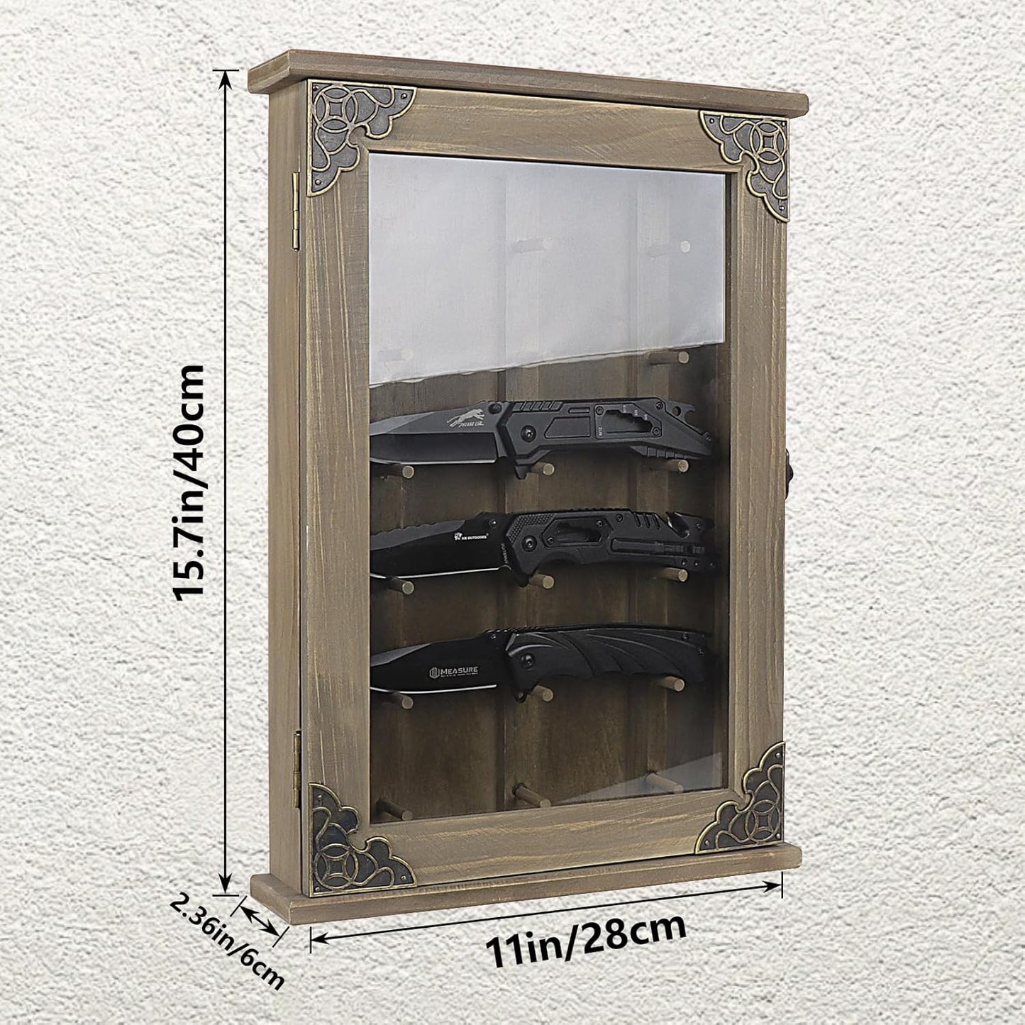 Wooden Knife Display Case-Pocket Knife Shadow Box-Knife Cases for Collections On the Wall
